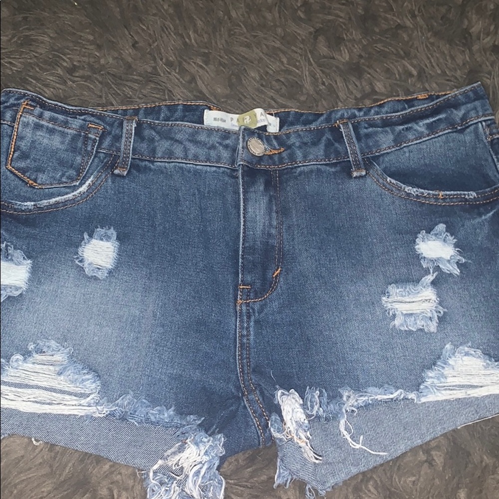 Distressed jean shorts